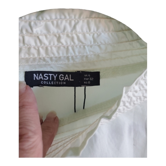 NASTY GAL Frill I Found You High Neck Long Sleeve Tiered Mini Dress Mint Green - Picture 7 of 12